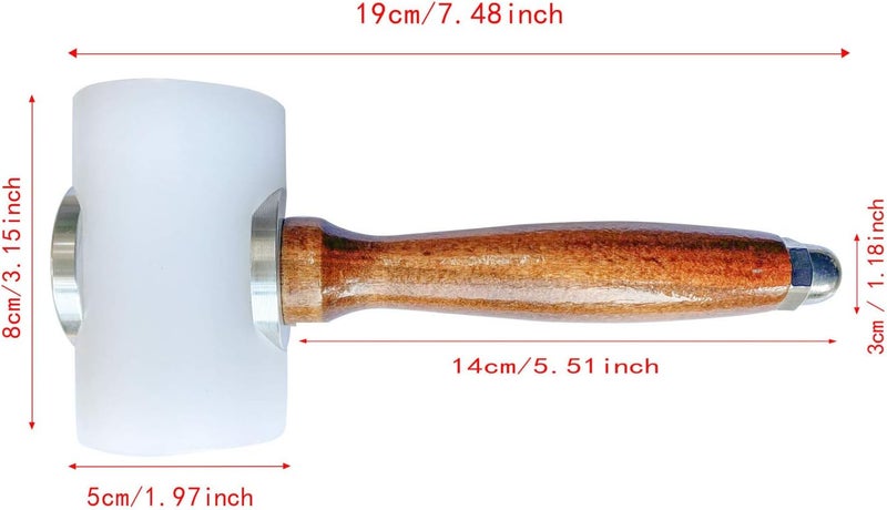 Evwoge Rubber Hammer Mallet for Leatherwork Leather Carving Cowhide Sew DIY Leathercraft Wooden Mallet Wood Handle (T-Head) - Image 5